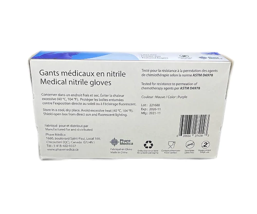 PHARE MÉDICA - Gants en nitrile médical sans poudre - 4 mils - Grand (100) Mauve