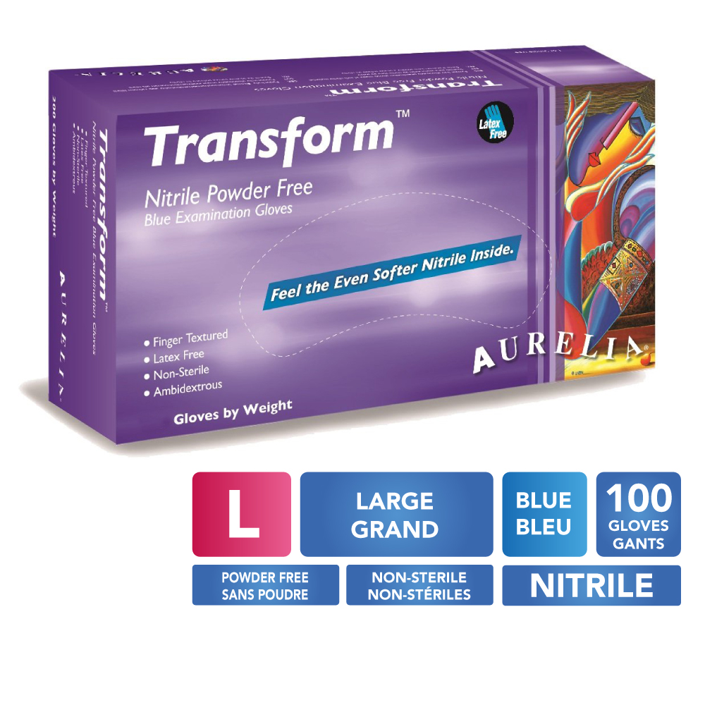 AURELIA® Transform® Powder-Free Nitrile Gloves - Large (100) Blue