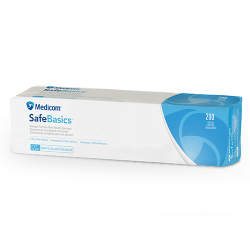 MEDICOM SafeBasics® Compresses non-tissées tout usage - 4 épaisseurs - 2" x 2" (200) Blanc