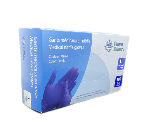 PHARE MEDICA - Powder Free Medical Nitrile Gloves - 4 mils - Large (100) Purple
