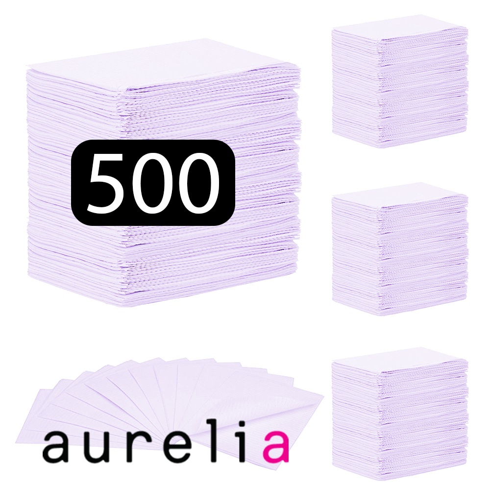 AURELIA - Bavettes (3 plis) 2 plis de papier & 1 pli de polyéthylène (500) LAVANDE