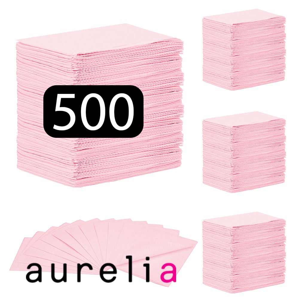 AURELIA - Bavettes (3 plis) 2 plis de papier & 1 pli de polyéthylène (500) ROSE