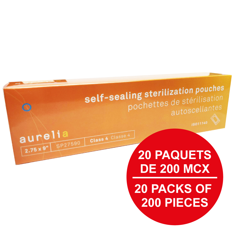 AURELIA® Pochettes de stérilisation autoscellantes - 3½'' x 5¼' (200) Bleu -(Caisse de 10 paq.)