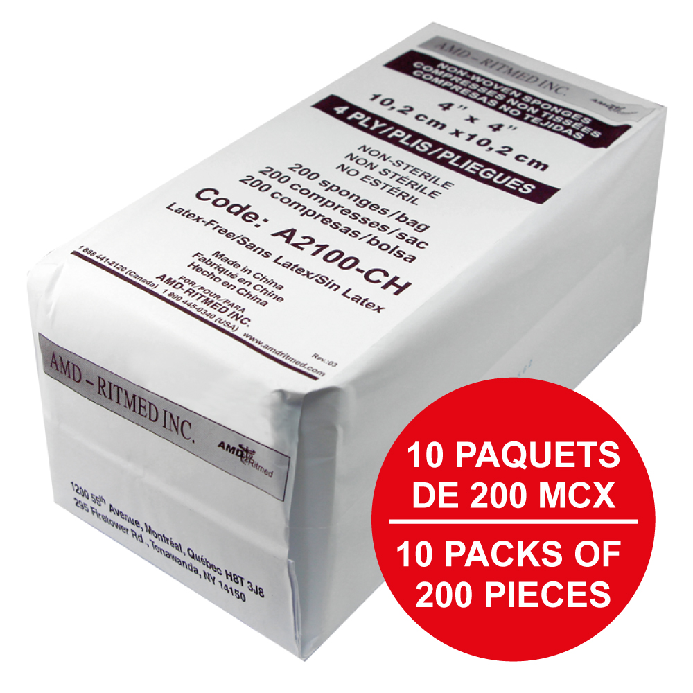 [A2100-CH-1]  AMD Ritmed® All Purpose Nonwoven Compresses - 4 Ply - 4 "x 4" (200) White (1)