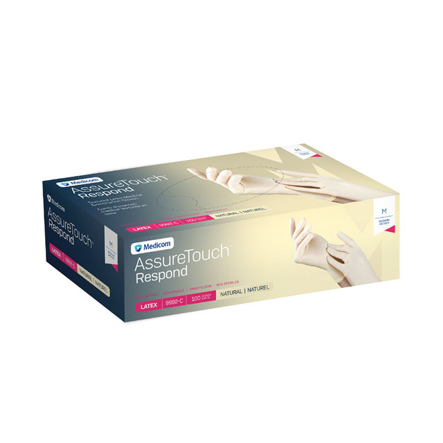 [5MED9992-A] MEDICOM® Assure Touch Respond - Gants en latex texturés sans poudre - (100) Naturel (Très petit)