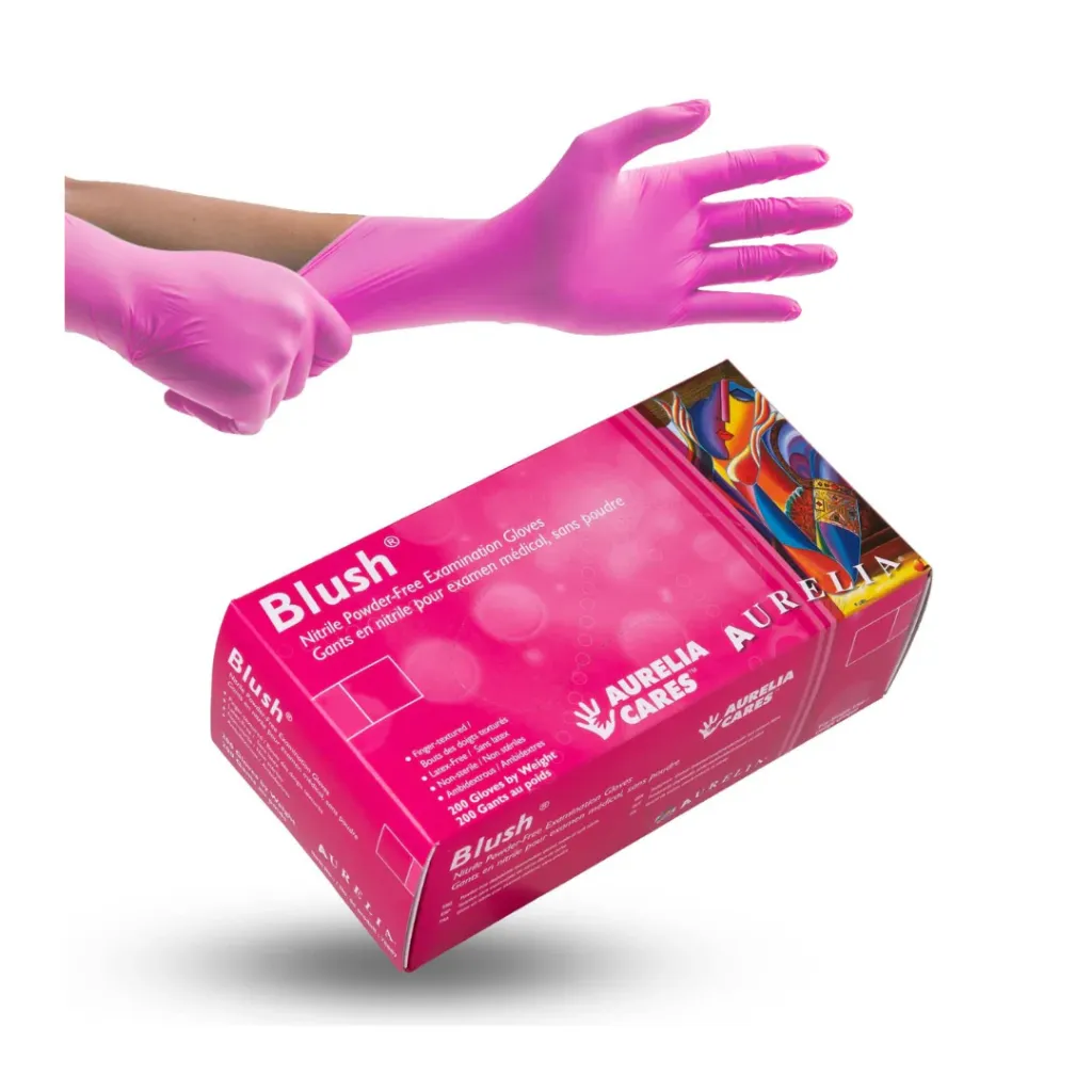 [578885-] AURELIA® Blush® Gants en nitrile sans poudre - Grand (200) Rose