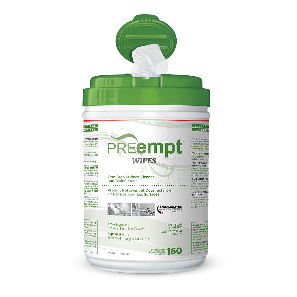 PREempt® Disinfectant Wipes (160) 6"x6.8" (Accel TB)