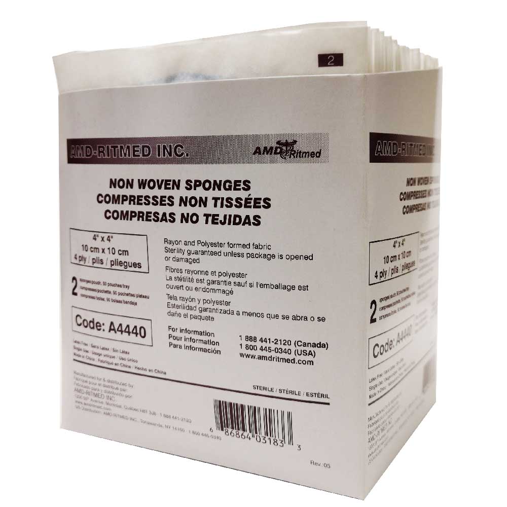 AMD RITMED®  Sterile Non-Woven Sponges - 4 Ply (50 pouches of 2 sponges) 4''x4'' 
