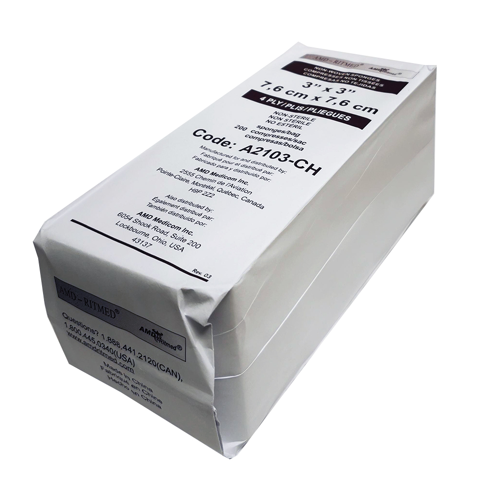 MASTER AMD Ritmed® Compresses non-tissées tout usage - 4 épaisseurs - 3"x 3" (200) Blanc