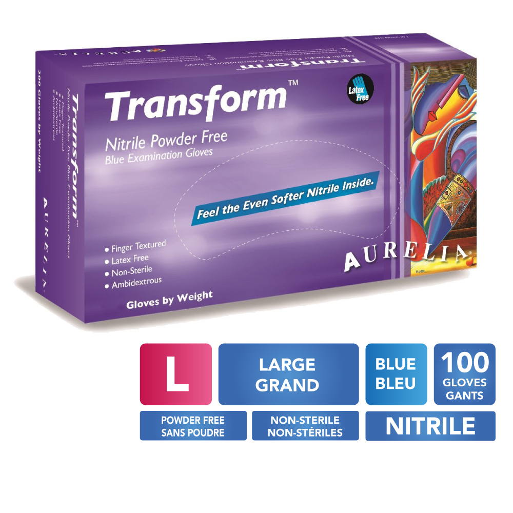 AURELIA® Transform® Gants en nitrile sans poudre - Large (100) Bleu