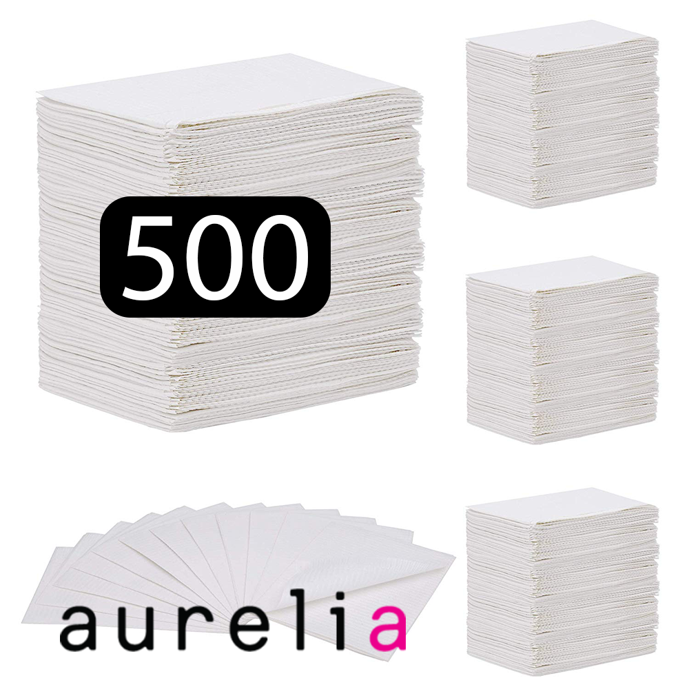 [52005] AURELIA - Bavettes (3 plis) 2 plis de papier &amp; 1 pli de polyéthylène (500) BLANC