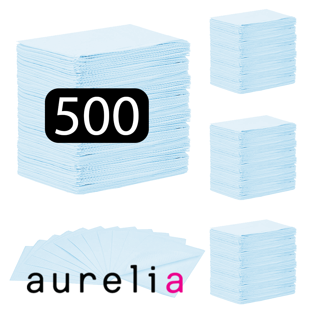 [52001] AURELIA - Bavettes (3 plis) 2 plis de papier &amp; 1 pli de polyéthylène (500) BLEU