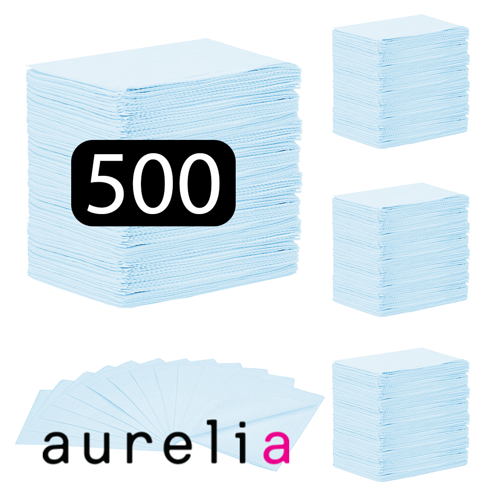 [52001] AURELIA® Bavettes (3 plis) 2 plis de papier & 1 pli de polyéthylène (500) BLEU