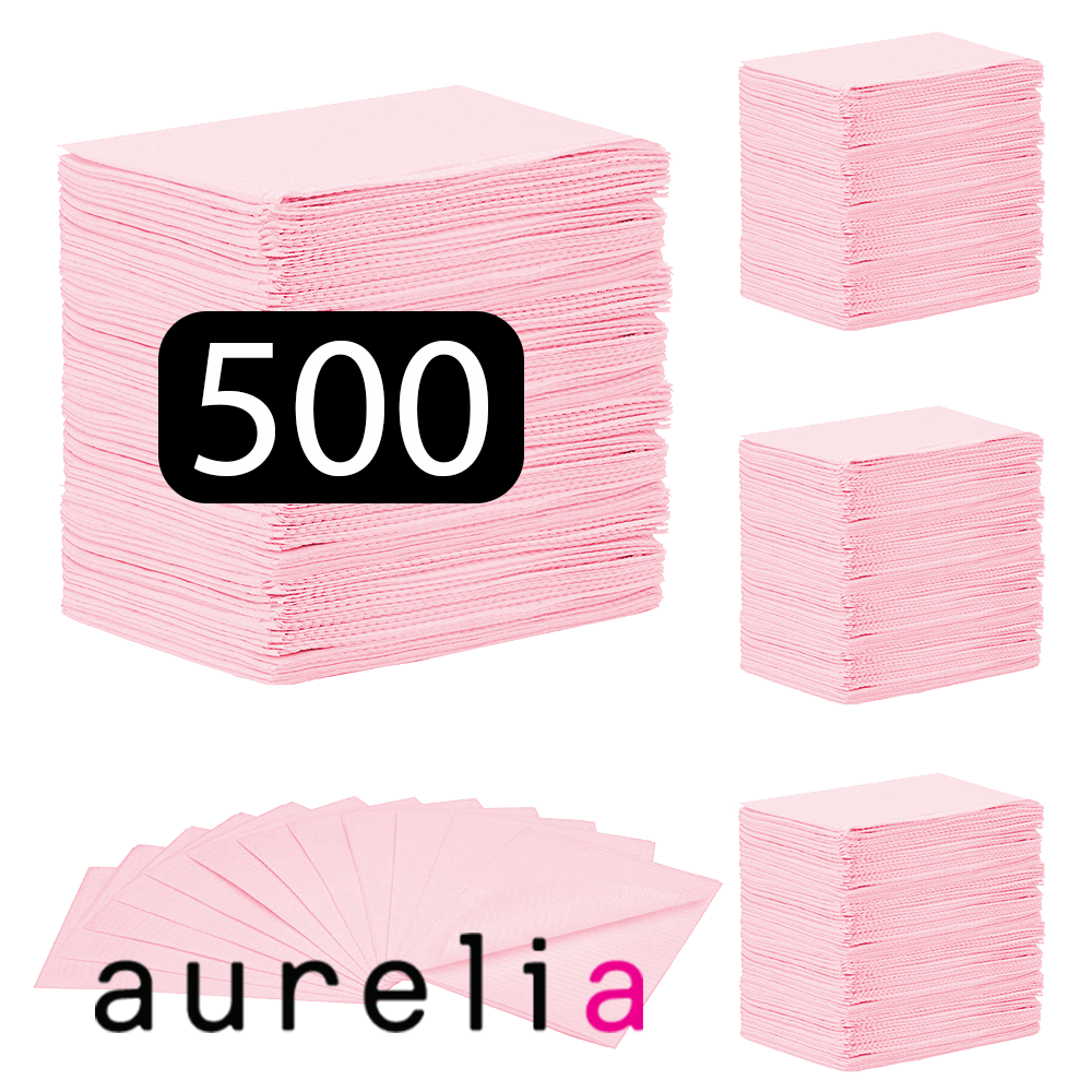 [52002] AURELIA® Bavettes (3 plis) 2 plis de papier & 1 pli de polyéthylène (500) ROSE